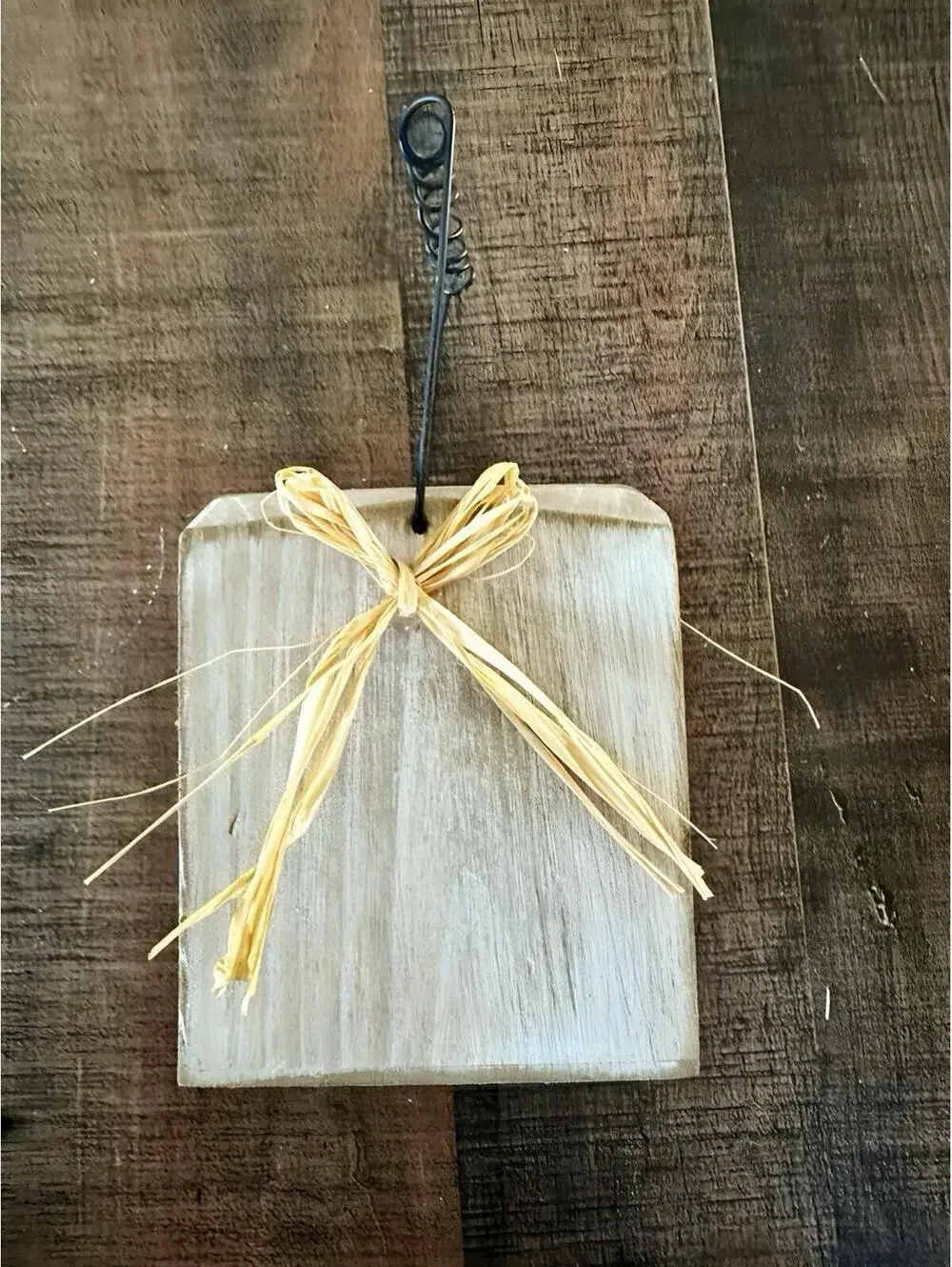 Rustic Wooden Star Lantern with Wire Handle and Raffia Bow